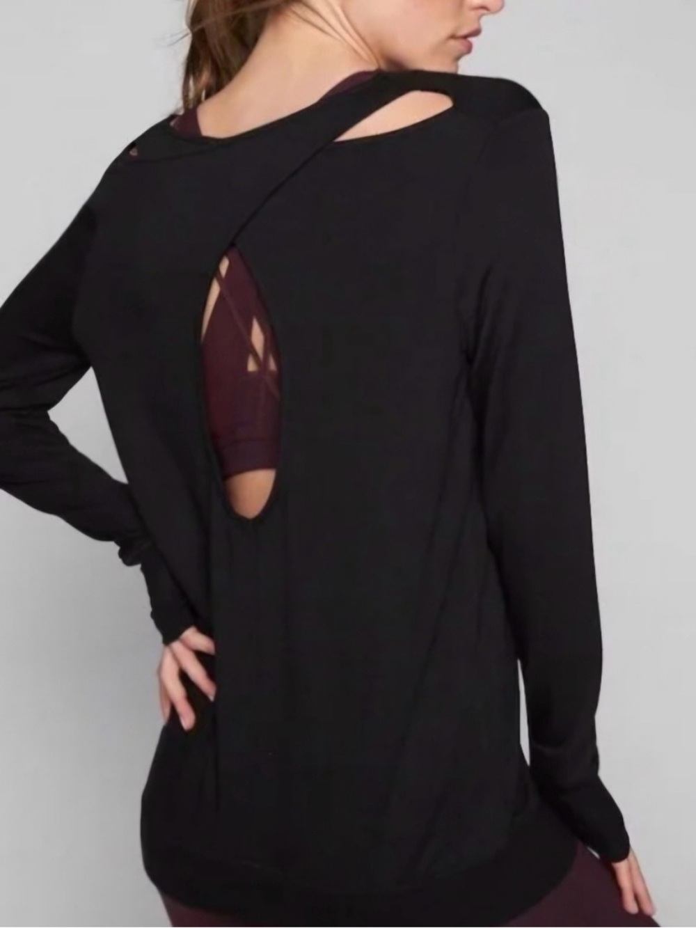Athleta Black Long Sleeve Open-Back Active Top